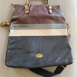Fossil Leather Crossbody Bag in Brown, Tan, and gray, bronze